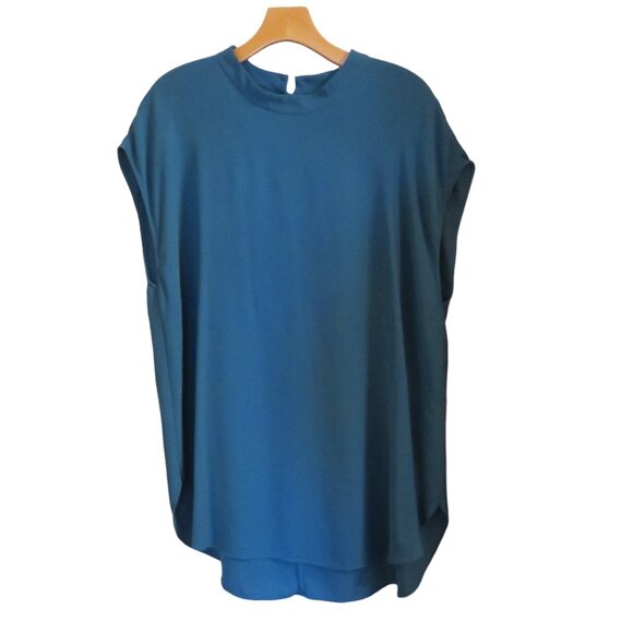 ⭐️⭐️HP2⭐️⭐️Eileen Fisher-Blue/Teal Cap Sleeve Tunic, High/Low Hem-Silk, L, EUC - Picture 5 of 7